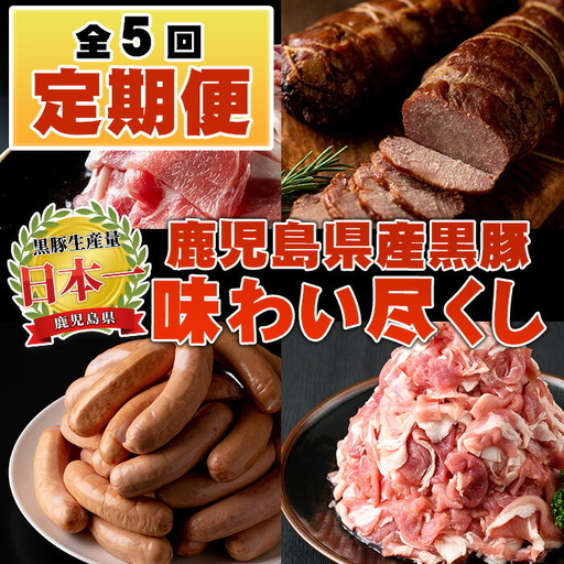 No.725 ＜定期便・全5回(連続)＞鹿児島産黒豚味わい尽くしコース(黒豚味噌漬けや炭焼き焼豚、ウインナー、切り落とし肉、フランクフルト、黒豚ロース肉)国産 九州産 黒豚 豚肉 定期便 頒布会 ウインナー ソーセージ 惣菜 おかず 弁当 BBQ キャンプ【コワダヤ】