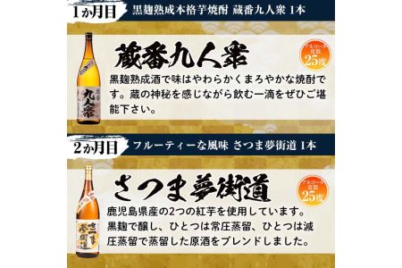 No.767 ＜定期便・全6回(連続)＞南国酒造の厳選芋焼酎定期便Bコース(1800ml×6銘柄各1本・合計10.8L)蔵番九人衆・遖 九州男など！