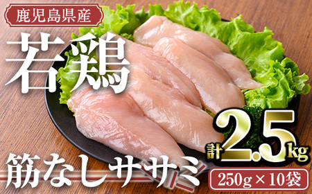 鹿児島県産若鶏 筋なしササミ(計2.5kg・250g×10袋) 小分け 冷凍 ささみ【TRINITY】A464-v02