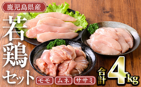 鹿児島県産若鶏セット(計4kg・モモ、ムネ、ササミ) 小分け 鶏肉 セット【TRINITY】A465-02