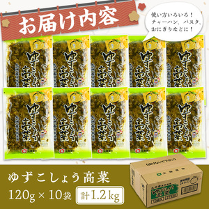 ゆずこしょう高菜(計1.2kg・120g×10袋) お漬物 高菜 常温【曽於市観光協会】A487