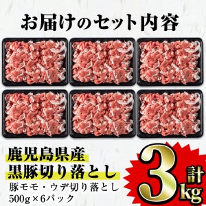 鹿児島県産 黒豚 肉 切り落とし 合計3kg(500g×6パック)セット 国産 豚肉 小分け【Rana】A412-v02