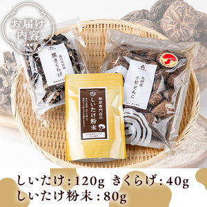 きのこ 国産 しいたけ 粉末 きくらげ セット(合計240g・3種)【九南サービス(タマチャンショップ)】A503-v01
