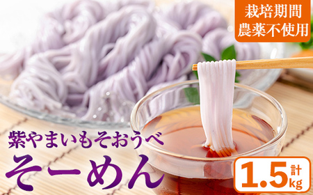 ≪栽培期間農薬不使用≫紫やまいも【そおうべ】そーめん(計1.5kg・250g×6袋) やまいも そうめん 無農薬【曽於市観光協会】A496-v01