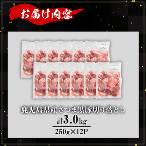 【訳あり】鹿児島県産 豚肉 さつま 黒豚 切り落とし (計3.0kg・250g×12P)【KNOT】 A693