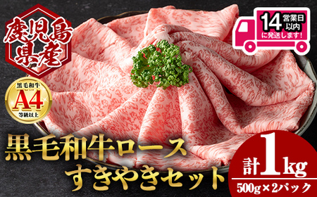 ＜14営業日以内発送！＞鹿児島県産黒毛和牛ロース すき焼き用セット (計1kg・500g×2) 国産 牛肉 すき焼き【肉のちょーさん】B207