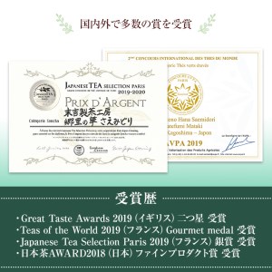 《 国内外 で 入賞 》隠れた お茶 どころ 、鹿児島 曽於茶 ＜厳選＞３本 セット ( 郷里の華 さえみどり・100g×3袋) お茶 緑茶 茶葉【曽於市観光協会】A211-v01