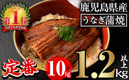 無投薬!鹿児島県産うなぎ蒲焼セット<定番>(計1.2kg以上・ 約120g×10尾) タレ・山椒付き 鰻 ウナギ 国産【西日本養鰻】C45