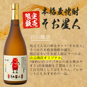 鹿児島曽於市の本格焼酎を飲み比べ そお星人の芋焼酎と麦焼酎セット 岩川醸造(720ml×4本) 芋焼酎 麦焼酎 飲み比べ【山元商店】A58-v01