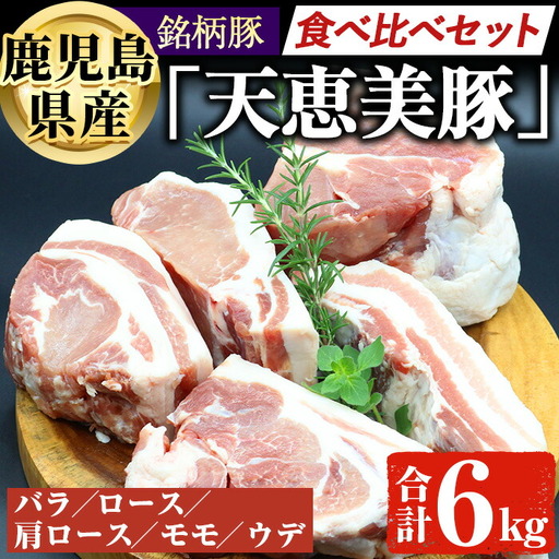 鹿児島県産 天恵美豚 BBQ ブロック セット 豚バラ ロース 肩ロース モモ ウデ 豚肉 (計6kg) 【アグリおおすみ】D28-v01