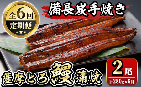 K-042 【定期便6回】薩摩とろ鰻蒲焼(計280g：140g×2尾)×6回 【株式会社志】うなぎ ウナギ 蒲焼き 蒲焼 かばやき タレ 鹿児島 国産 冷凍