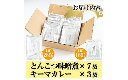 C-076 鹿児島黒豚とんこつみそ煮と鹿児島黒豚なんこつキーマカレーセット【富士食品】霧島市 レトルトカレー 常温保存 惣菜 おかず