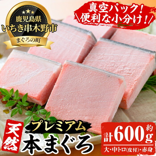 天然! 本マグロ 600g （大トロ 100g×2 中トロ 100g×2 赤身 100g×2）真空冷凍 プレミアムな本まぐろのフルセット! 刺身 便利な 小分けでお届け! 【海鮮まぐろ家】【C-228H】 9,625円