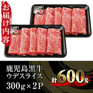 【数量限定】内閣総理大臣賞受賞！鹿児島黒牛ウデスライスセット合計600g（300g×2パック）【R-601】希少部位 国産 鹿児島県産 黒牛 牛肉 鹿児島黒牛 BBQ すきやき しゃぶしゃぶ 焼肉【A-1702H】