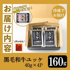 鹿児島県産 黒毛和牛 ユッケ 160g（40g×4P）タレ付き！ A4等級以上！冷凍 小分け 国産 鹿児島県産 黒毛和牛 牛肉 赤身 ユッケ【A-2042H】