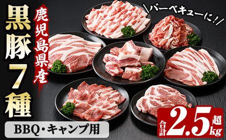 ☆大容量☆恵味の黒豚 7種 2.5kg超え！BBQ・キャンプ用セット 冷凍 小分け 国産 鹿児島県産 黒豚 BBQ キャンプ 焼肉 炒め物【B-368H】