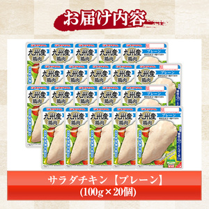 サラダチキン（プレーン） 100g×20個の小分けパック計2kg サンドイッチのトッピングやおつまみにもおすすめ！糖質0のヘルシーなサラダチキン【A-1420aH】