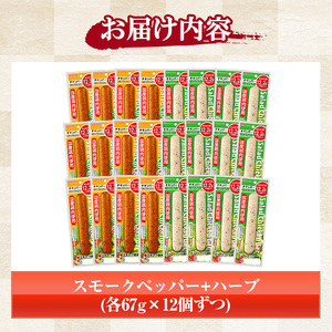 サラダチキンバー（スモークペッパー 67g×12個・ハーブ 67g×12個） 食べやすいバータイプ 糖質0のヘルシーなサラダチキンバー約1.6kg【A-1537fH】