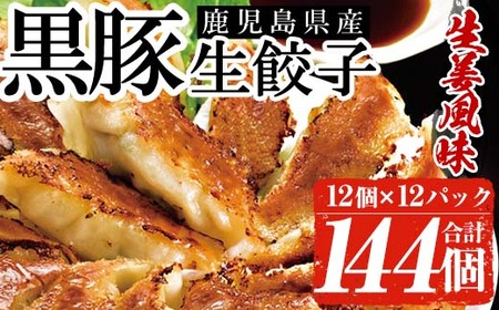 餃子（生姜風味）合計144個（12個×12P）鹿児島県産黒豚を使用した生餃子。おろし生姜を加えジューシーに仕上げました。焼餃子や水餃子などでご自宅で餃子パーティー【A-1713H】