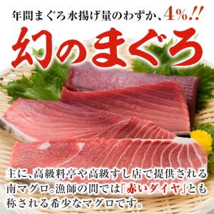 【定期便6回（毎月）】南マグロ大トロ、中トロ、赤身を半年間毎月お届け。1回分の内容量は南マグロの合計８本（１本あたり、200～230g） (大トロ×１、上トロ×２、中トロ×２、赤身×３)。幻のマグロといわれる南マグロを半年間毎月お届け！【S-021H】