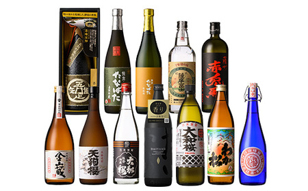 地元の7蔵焼酎厳選12本セットおつまみ付！ 鹿児島県産 本格芋焼酎 4合瓶 5合瓶 飲み比べ 水割り ロック 炭酸割り だいやめ 詰め合わせ  芋焼酎【E-123H】 | 鹿児島県いちき串木野市 | ふるさと納税サイト「ふるなび」