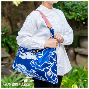 「あづま袋”大漁旗柄”【龍柄】」と「漆プリントベルト【赤色】」セット 染職人がつくる存在感抜群のあづま袋とベルトセット！あづま袋 刷毛染め エコバック ベルト 伝統工芸【C-192bH】