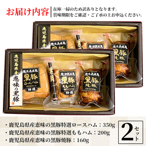 【訳あり】２セット付！鹿児島県産恵味の黒豚ギフト BP-60(R) ロースハム ももハム 焼豚 約1.4㎏【A-1514H】