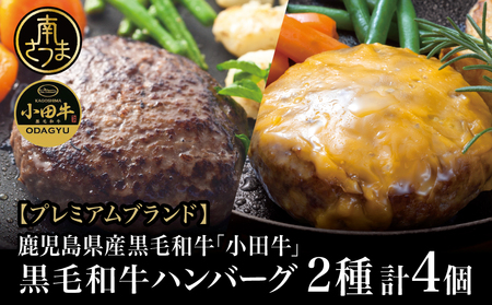 【プレミアムブランド】鹿児島県産黒毛和牛「小田牛」 牛肉100% 2種類のハンバーグステーキ 計4個(120g×各2個) チーズハンバーグ 牛肉 総菜 おかず レトルト 黒毛和牛 和牛日本一 小田畜産 冷凍 ギフト 贈答 南さつま市