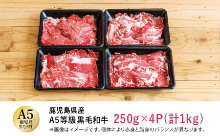 【鹿児島県産】A5等級黒毛和牛切落し 計1kg(250g×4P) 国産牛 牛肉 国産 おかず カレー 牛丼 肉じゃが カミチク 切り落とし 小分けパック 冷凍