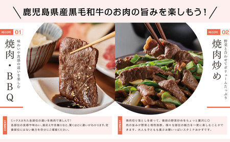 鹿児島県産 A5等級 黒毛和牛 焼肉 切り落とし 計1kg(250g×4P)国産牛 牛肉 和牛 国産 焼き肉 切落し おまかせ サイズ不揃い BBQ バーベキュー 小分けパック 冷凍 カミチク 南さつま市