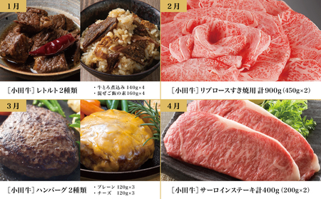 【全12回】プレミアムブランド「小田牛」定期便［～雅～］ 鹿児島県産 黒毛和牛 ステーキ すき焼き 焼肉 焼き肉 BBQ ハンバーグ 餃子 ぎょうざ 焼売 しゅうまい レトルト カレー パスタソース 牛トロ煮込み  コンビーフ ローストビーフ 常温 冷凍 小田畜産 南さつま市