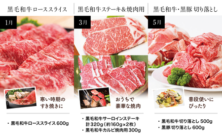 【スターゼン厳選定期便】鹿児島県産黒毛和牛・黒豚定期便（全6回） サーロイン ステーキ 切り落とし しゃぶしゃぶ 焼肉 すき焼き ローススライス 定期便 冷凍 スターゼン