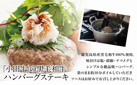 【プレミアムブランド】鹿児島県産黒毛和牛「小田牛」 牛肉100% ハンバーグステーキ 4個(120g×4) 牛肉 総菜 レトルト 黒毛和牛 小田畜産 冷凍 ギフト 贈答 南さつま市