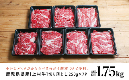 【カミチクブランド】鹿児島県産 上村牛切り落とし 1.75kg（250g×7P） 切落とし 牛丼 肉じゃが お肉 小分け 冷凍 カミチク