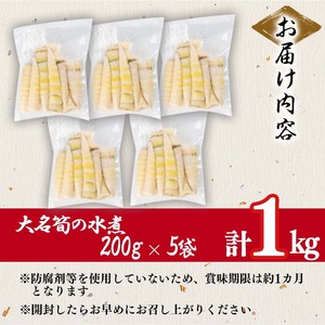 【数量限定】鹿児島県産大名筍の水煮200g×5袋（計1kg） 筍 たけのこ タケノコ 竹の子 水煮 真空 真空パック 小分け 天ぷら 土佐煮 煮物 炊き込みご飯 刺身 大名竹 大名筍 国産 鹿児島県産 a0-341