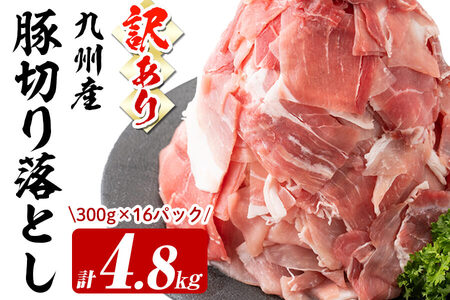 【訳あり・生産者応援企画】九州産 豚切り落とし肉＜計4.8kg(300g×16P)＞ 豚肉 ぶた肉 肉 国産 九州産 切り落とし 切落し 小分け 真空パック チャック付き 野菜炒め 豚丼 カレー b5-183-01