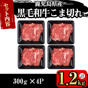 【便利な小分け！】鹿児島県産黒毛和牛こま切れ＜計1.2kg・300g×4P＞ 牛肉 肉 黒毛和牛 国産 鹿児島県産 こま切れ 小間切れ こまぎれ 冷凍 炒め物 カレー 肉じゃが 牛丼 a6-049