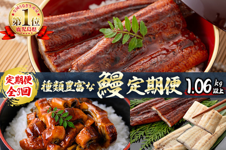 【定期便全3回】種類豊富なうなぎ定期便（計1.06kg以上）鰻 白焼き うなぎ ウナギ 蒲焼き 国産 九州産 鹿児島 冷凍 有頭 おつまみ 惣菜 おかず きざみ うな重 うな丼 定期便 頒布会 セット 食べ比べ t0049-002