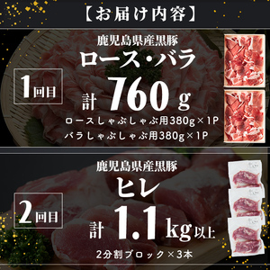 【定期便全4回】 鹿児島県産黒豚の満喫定期便(計5.1kg) 国産 鹿児島県産 黒豚 肉 豚肉 しゃぶしゃぶ ヒレ 豚ヒレ ヒレ肉 ひれかつ 豚カツ トンカツ トンテキ ブロック 定期便 小分け 食べ比べ セット t0058-004