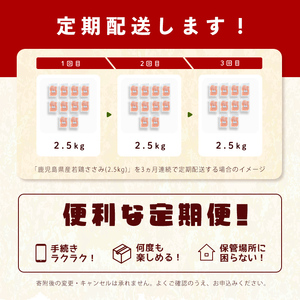 小分けで便利！鹿児島県産若鶏ささみ2.5㎏(250g×10P)3ヶ月定期便 鶏肉 とり肉 鳥肉 ささみ 鳥ささみ 鶏 鹿児島県産 ヘルシー ダイエット 低カロリー 若鶏 保存 カット カット済 定期便 頒布会 小分け 真空パック t0030-029