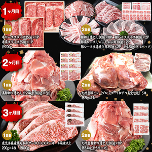 【定期便11ヶ月】ししまる定期便S(11ヶ月連続 月1～2回お届け！・計44.06kg) 黒毛和牛 黒豚 国産牛 九州産 豚 豚肉 肉 牛肉 国産 4等級 小分け 真空包装 冷凍 t0372-001