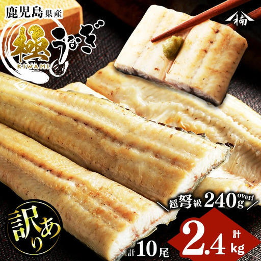 【訳あり】鹿児島県大隅産！楠田の極うなぎ白焼き 10尾(計2.4kg以上・1尾あたり240g～269g) 国産 鹿児島県産 鰻 真空 冷凍 白焼き うなぎ 訳あり j0-005