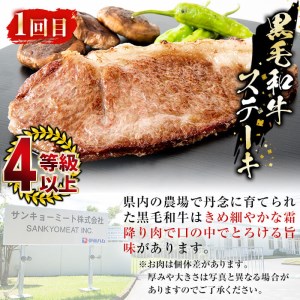 【定期便全2回】鰻と肉の定期便!ステーキ4枚と鰻蒲焼4尾をお届け! t0054-004