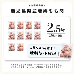 小分けで便利!鹿児島県産若鶏もも肉切身 計2.5kg(250g×10P) a2-124