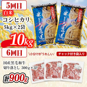 【定期便】<6ヵ月連続・合計34kg以上>肉と米を交互にお届け!牛肉・豚肉・お米の満足Sコース t0106-002