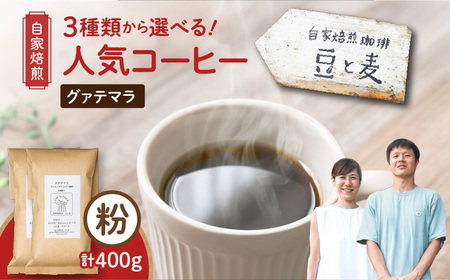 【自家焙煎】豆と麦 グアテマラ（粉） 計400g（200g×2袋） A017-018-02 コーヒー 珈琲 グアテマラ 粉 中深煎り 自家栽培珈琲 自家栽培 コク 甘味 豆と麦 自家焙煎珈琲豆と麦 ふるさと納税 鹿児島 奄美市 おすすめ ランキング プレゼント ギフト