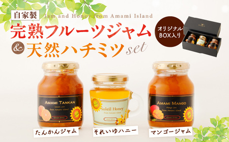 【 自家製 】 完熟 フルーツジャム & 天然 ハチミツ セット A006-002 ジャム ジャムペースト ソース 蜂蜜 はちみつ ハニー フルーツ 果物 たんかん タンカン マンゴー 島ざらめ 着色料 保存料 不使用 奄美大島産 奄美産 たんかんジャム マンゴージャム それいゆハニー 詰め合わせ 詰合せ それいゆふぁ～む ソレイユスマイル ふるさと納税 鹿児島 奄美市 おすすめ ランキング プレゼント ギフト