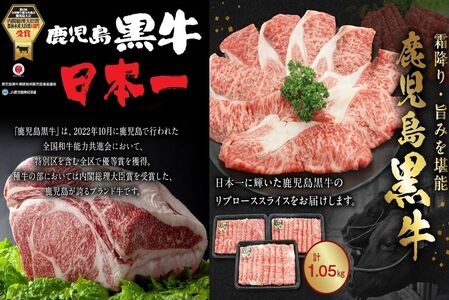 022-61 【数量・期間限定】鹿児島黒牛リブローススライスセット(計1.05kg)