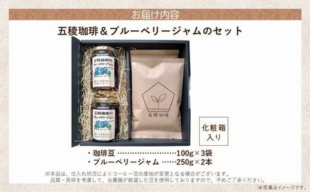 115-09 五稜珈琲100g×3ヶ国・ブルーベリージャム250g×2個セット