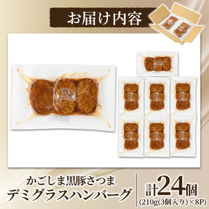 a1003 鹿児島県産黒豚ハンバーグ 計24個 (210g(3個入り)×8パック)【AKR Food Company】姶良市 ハンバーグ デミグラスソース デミソース 国産 鹿児島県産 肉 豚 豚肉 かごしま黒豚さつま お弁当 惣菜 総菜 冷凍ハンバーグ おかず 温めるだけ 湯煎 簡単 冷凍 小分け